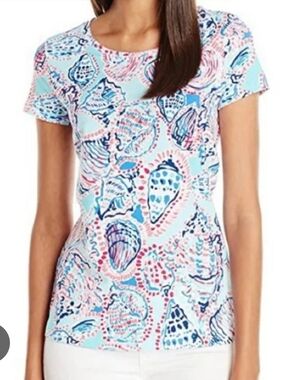 Lilly Pulitzer Seashell Motif Tee - Light Blue, Pink & Navy